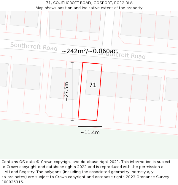 71, SOUTHCROFT ROAD, GOSPORT, PO12 3LA: Plot and title map