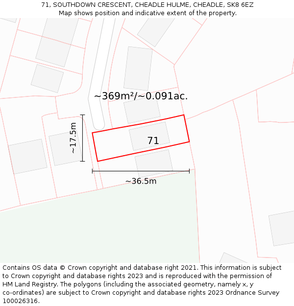 71, SOUTHDOWN CRESCENT, CHEADLE HULME, CHEADLE, SK8 6EZ: Plot and title map