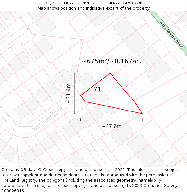 71, SOUTHGATE DRIVE, CHELTENHAM, GL53 7QR: Plot and title map