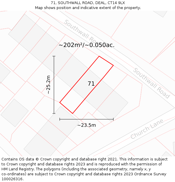 71, SOUTHWALL ROAD, DEAL, CT14 9LX: Plot and title map