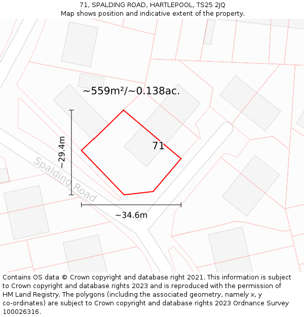 71, SPALDING ROAD, HARTLEPOOL, TS25 2JQ: Plot and title map