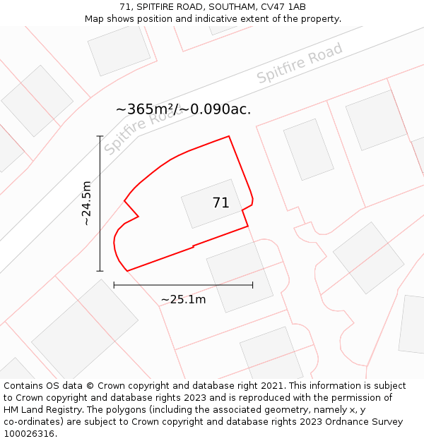 71, SPITFIRE ROAD, SOUTHAM, CV47 1AB: Plot and title map