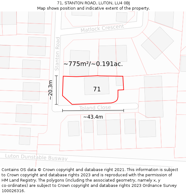 71, STANTON ROAD, LUTON, LU4 0BJ: Plot and title map