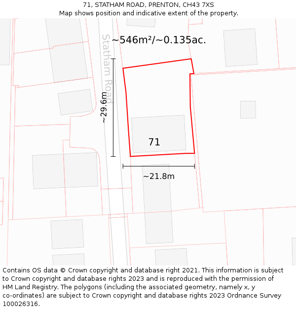 71, STATHAM ROAD, PRENTON, CH43 7XS: Plot and title map