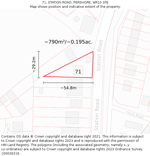 71, STATION ROAD, PERSHORE, WR10 1PE: Plot and title map