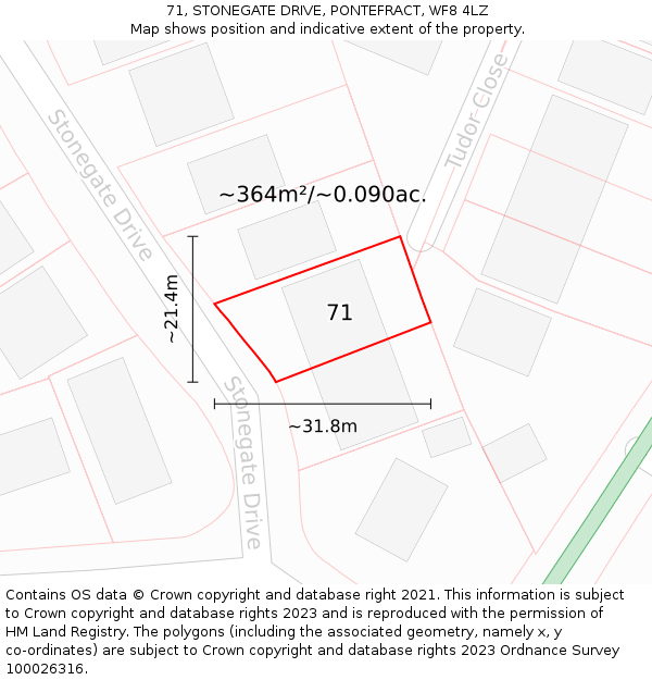 71, STONEGATE DRIVE, PONTEFRACT, WF8 4LZ: Plot and title map