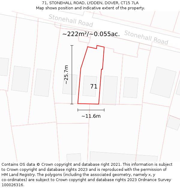 71, STONEHALL ROAD, LYDDEN, DOVER, CT15 7LA: Plot and title map