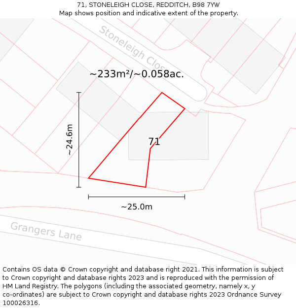 71, STONELEIGH CLOSE, REDDITCH, B98 7YW: Plot and title map
