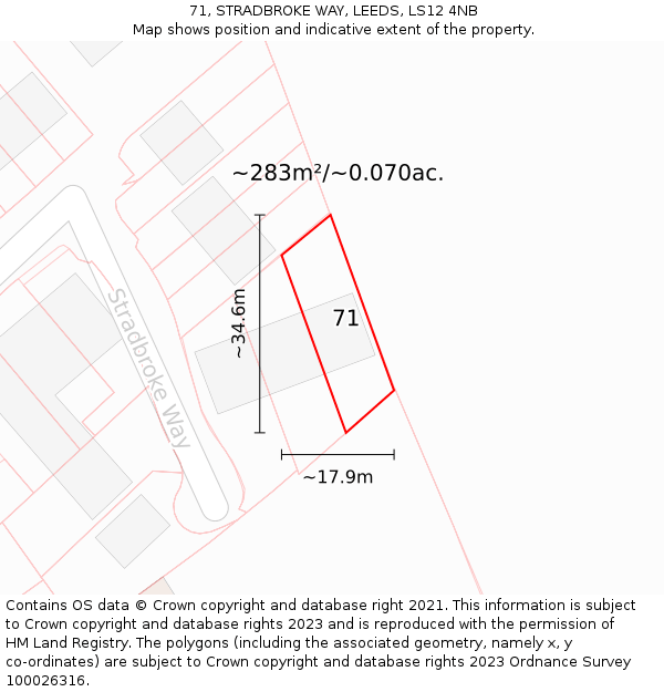 71, STRADBROKE WAY, LEEDS, LS12 4NB: Plot and title map