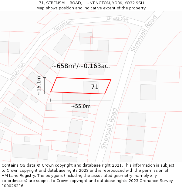 71, STRENSALL ROAD, HUNTINGTON, YORK, YO32 9SH: Plot and title map