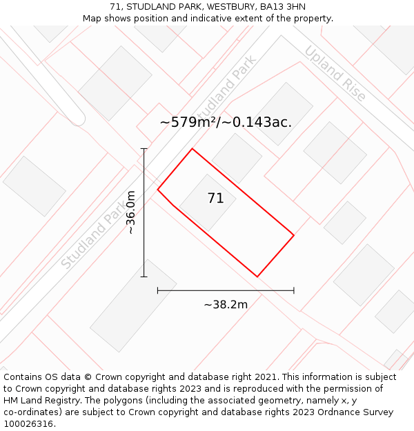 71, STUDLAND PARK, WESTBURY, BA13 3HN: Plot and title map