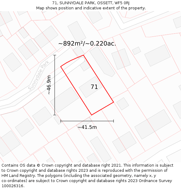 71, SUNNYDALE PARK, OSSETT, WF5 0RJ: Plot and title map