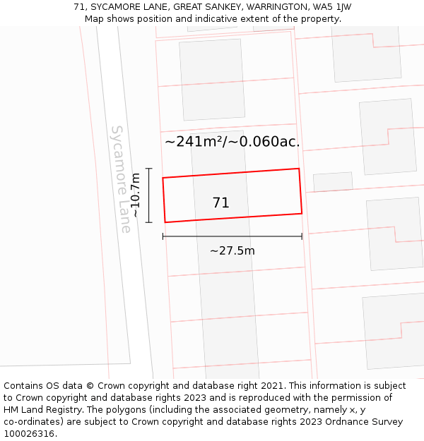 71, SYCAMORE LANE, GREAT SANKEY, WARRINGTON, WA5 1JW: Plot and title map
