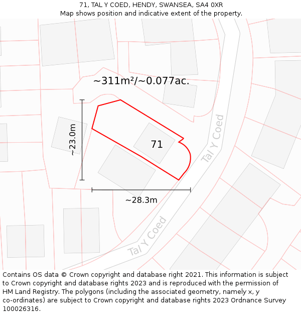 71, TAL Y COED, HENDY, SWANSEA, SA4 0XR: Plot and title map