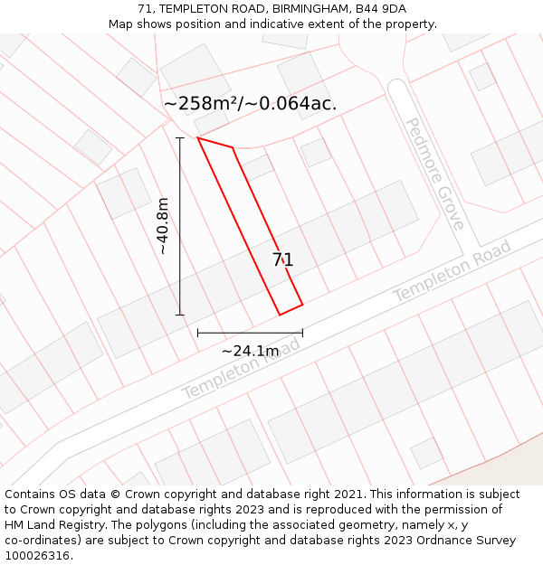 71, TEMPLETON ROAD, BIRMINGHAM, B44 9DA: Plot and title map