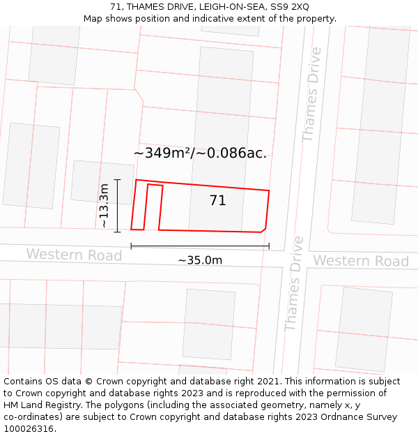 71, THAMES DRIVE, LEIGH-ON-SEA, SS9 2XQ: Plot and title map