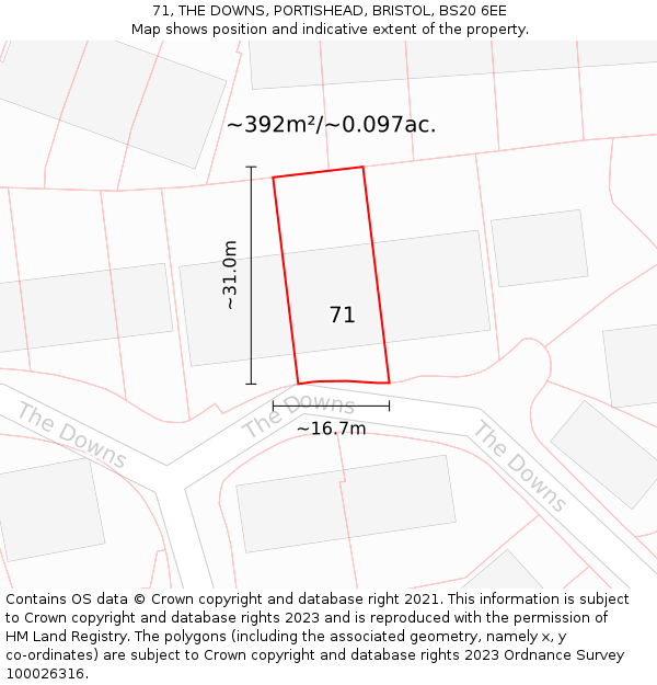 71, THE DOWNS, PORTISHEAD, BRISTOL, BS20 6EE: Plot and title map