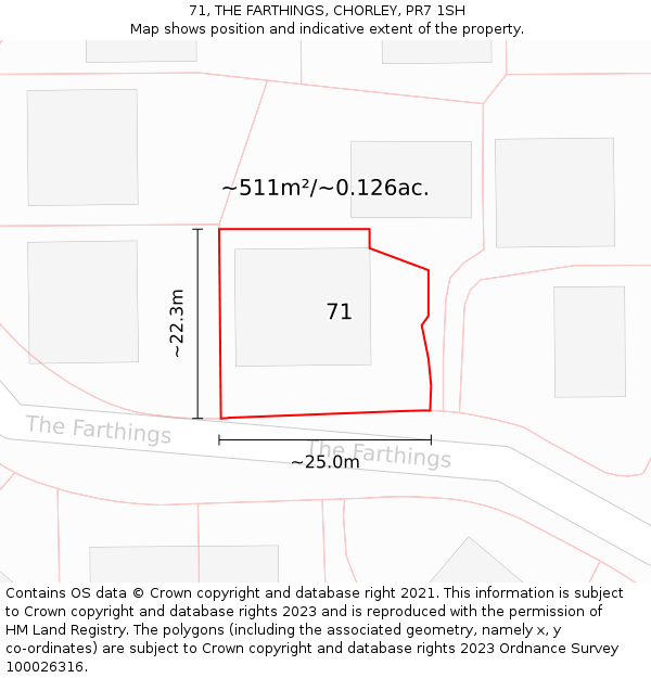 71, THE FARTHINGS, CHORLEY, PR7 1SH: Plot and title map