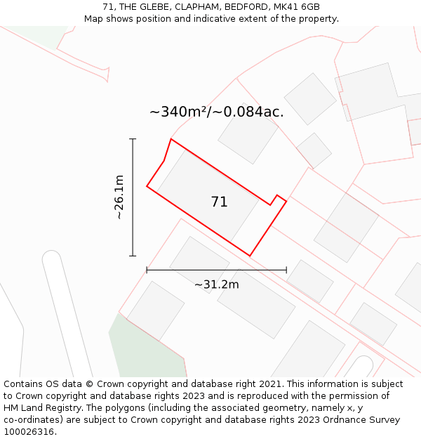 71, THE GLEBE, CLAPHAM, BEDFORD, MK41 6GB: Plot and title map