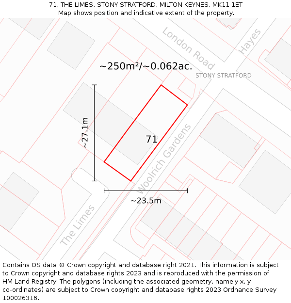 71, THE LIMES, STONY STRATFORD, MILTON KEYNES, MK11 1ET: Plot and title map