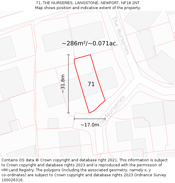 71, THE NURSERIES, LANGSTONE, NEWPORT, NP18 2NT: Plot and title map