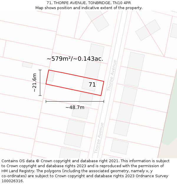 71, THORPE AVENUE, TONBRIDGE, TN10 4PR: Plot and title map
