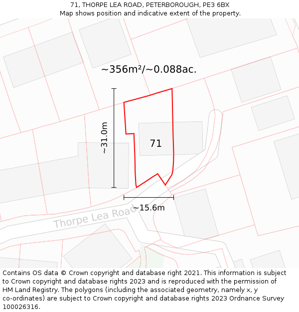 71, THORPE LEA ROAD, PETERBOROUGH, PE3 6BX: Plot and title map