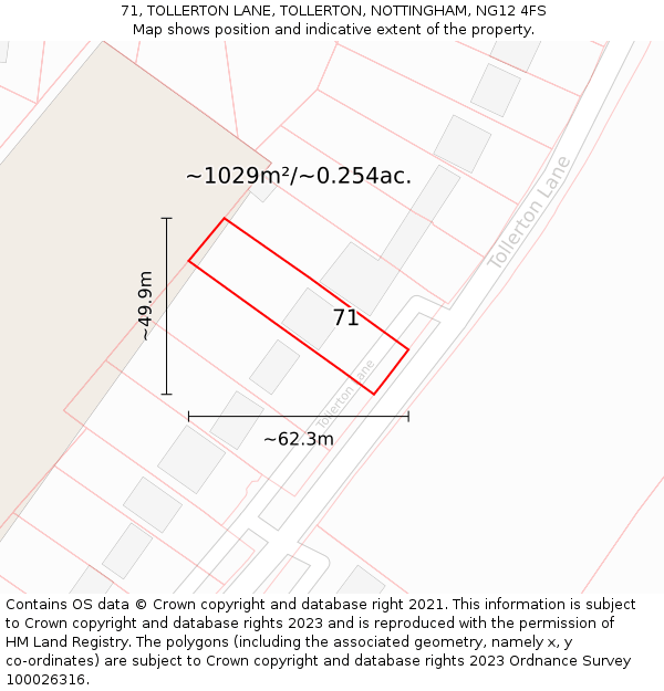 71, TOLLERTON LANE, TOLLERTON, NOTTINGHAM, NG12 4FS: Plot and title map