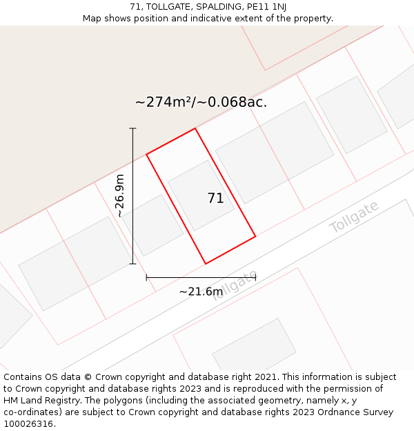 71, TOLLGATE, SPALDING, PE11 1NJ: Plot and title map