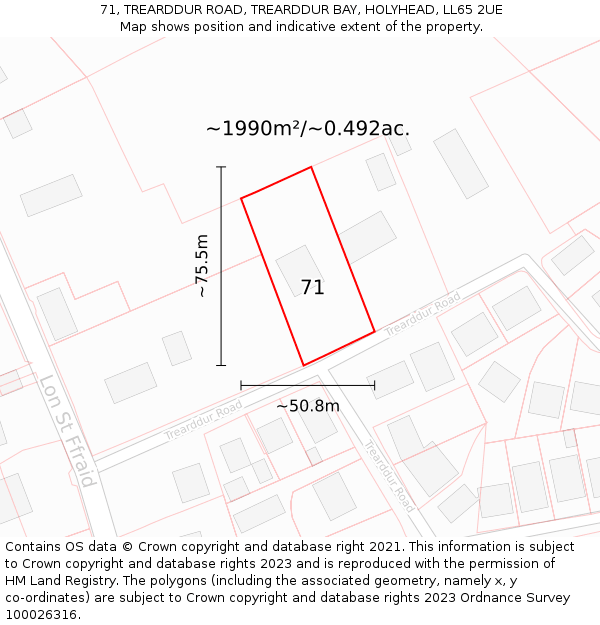 71, TREARDDUR ROAD, TREARDDUR BAY, HOLYHEAD, LL65 2UE: Plot and title map