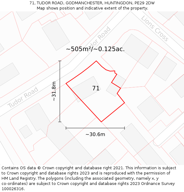 71, TUDOR ROAD, GODMANCHESTER, HUNTINGDON, PE29 2DW: Plot and title map