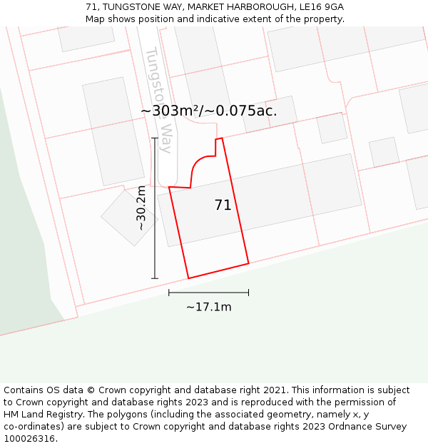 71, TUNGSTONE WAY, MARKET HARBOROUGH, LE16 9GA: Plot and title map