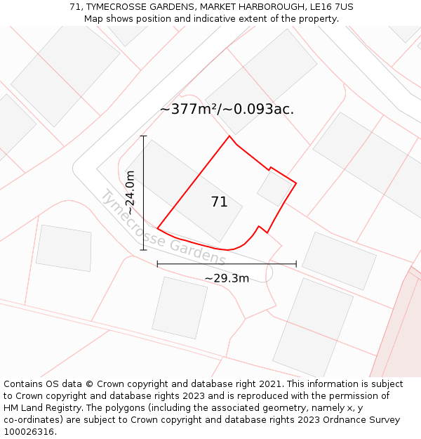 71, TYMECROSSE GARDENS, MARKET HARBOROUGH, LE16 7US: Plot and title map