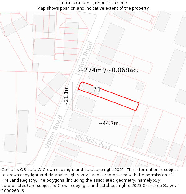 71, UPTON ROAD, RYDE, PO33 3HX: Plot and title map