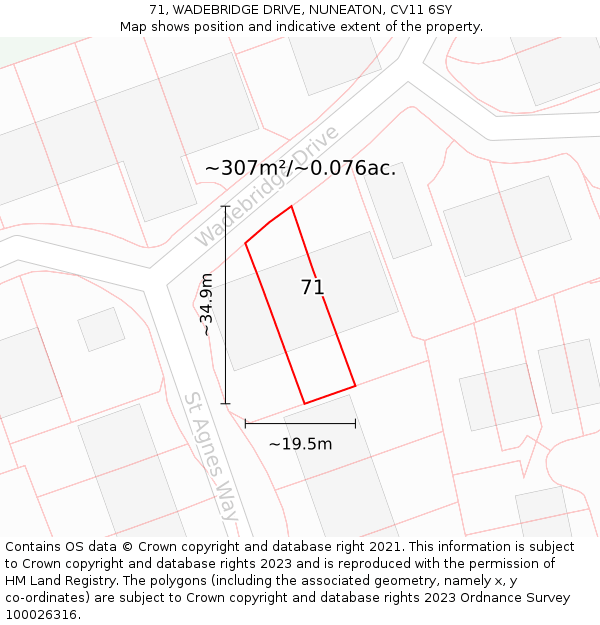 71, WADEBRIDGE DRIVE, NUNEATON, CV11 6SY: Plot and title map