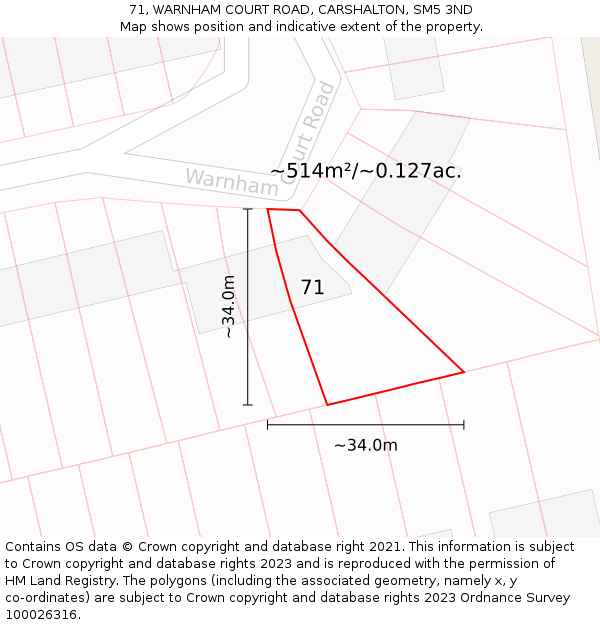 71, WARNHAM COURT ROAD, CARSHALTON, SM5 3ND: Plot and title map