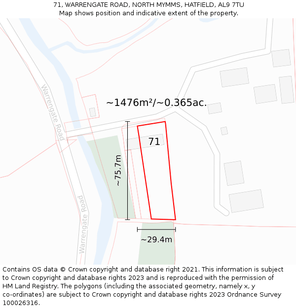 71, WARRENGATE ROAD, NORTH MYMMS, HATFIELD, AL9 7TU: Plot and title map