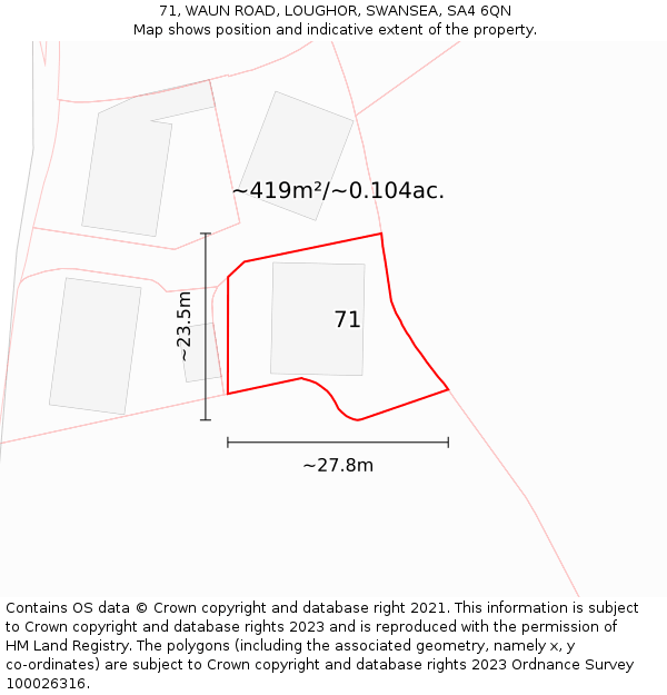 71, WAUN ROAD, LOUGHOR, SWANSEA, SA4 6QN: Plot and title map