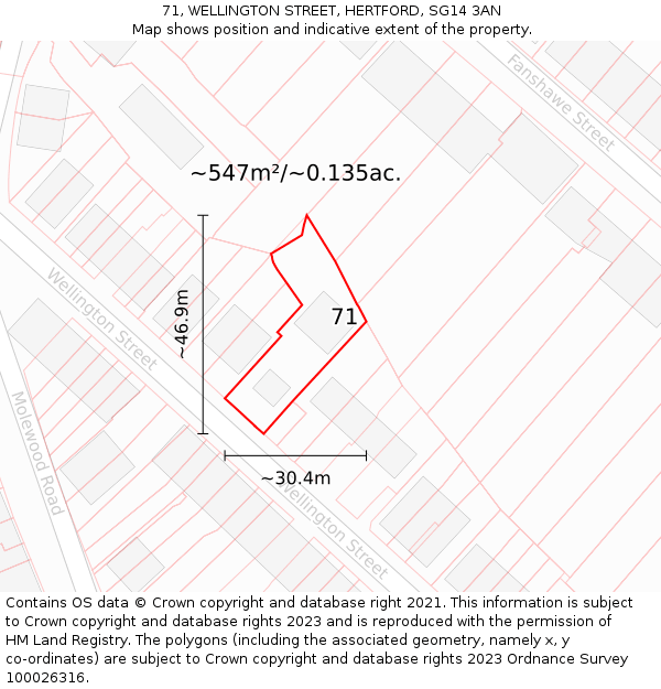 71, WELLINGTON STREET, HERTFORD, SG14 3AN: Plot and title map