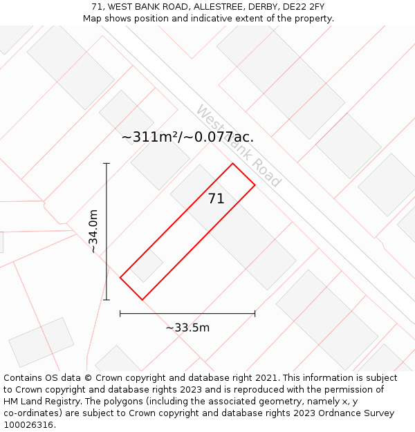 71, WEST BANK ROAD, ALLESTREE, DERBY, DE22 2FY: Plot and title map