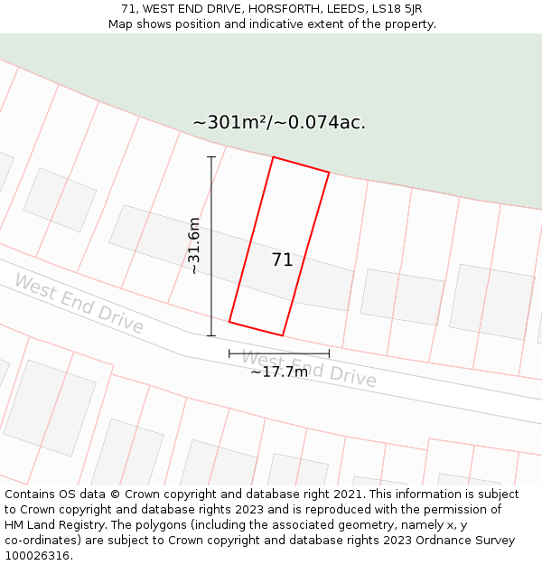 71, WEST END DRIVE, HORSFORTH, LEEDS, LS18 5JR: Plot and title map