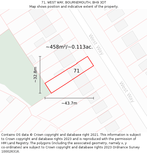 71, WEST WAY, BOURNEMOUTH, BH9 3DT: Plot and title map