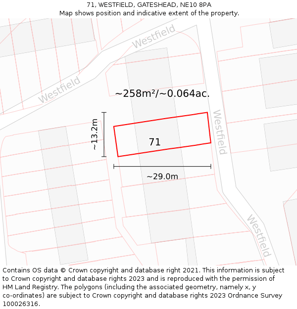 71, WESTFIELD, GATESHEAD, NE10 8PA: Plot and title map