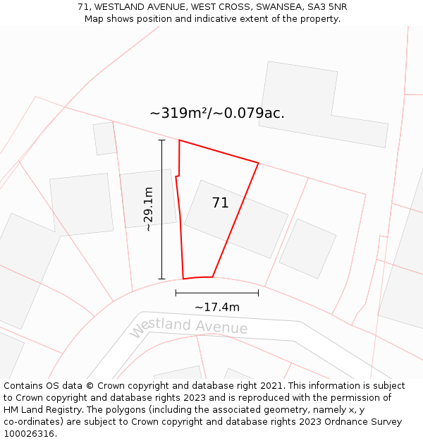 71, WESTLAND AVENUE, WEST CROSS, SWANSEA, SA3 5NR: Plot and title map