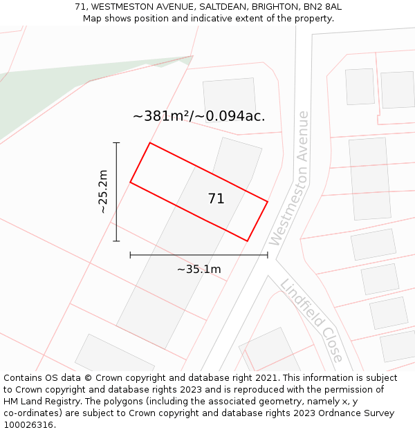 71, WESTMESTON AVENUE, SALTDEAN, BRIGHTON, BN2 8AL: Plot and title map