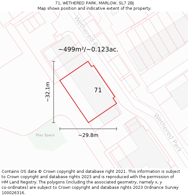 71, WETHERED PARK, MARLOW, SL7 2BJ: Plot and title map