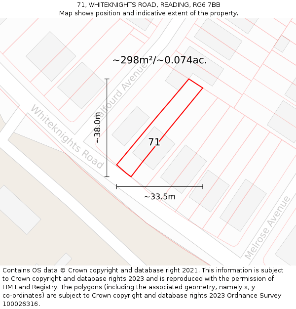71, WHITEKNIGHTS ROAD, READING, RG6 7BB: Plot and title map