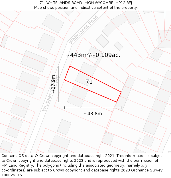 71, WHITELANDS ROAD, HIGH WYCOMBE, HP12 3EJ: Plot and title map