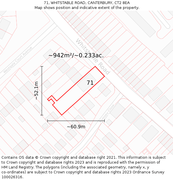 71, WHITSTABLE ROAD, CANTERBURY, CT2 8EA: Plot and title map