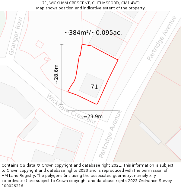 71, WICKHAM CRESCENT, CHELMSFORD, CM1 4WD: Plot and title map